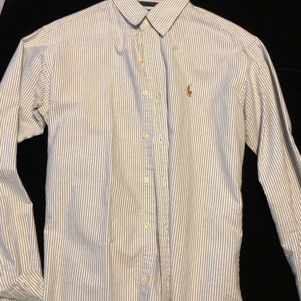 Ralph Lauren Blue and White Striped Dress Shirt